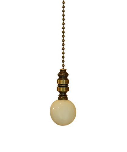 Ceramic 35mm Ivory Ball Ceiling Fan Pull, 2"h with 12" Antiqued Brass Chain