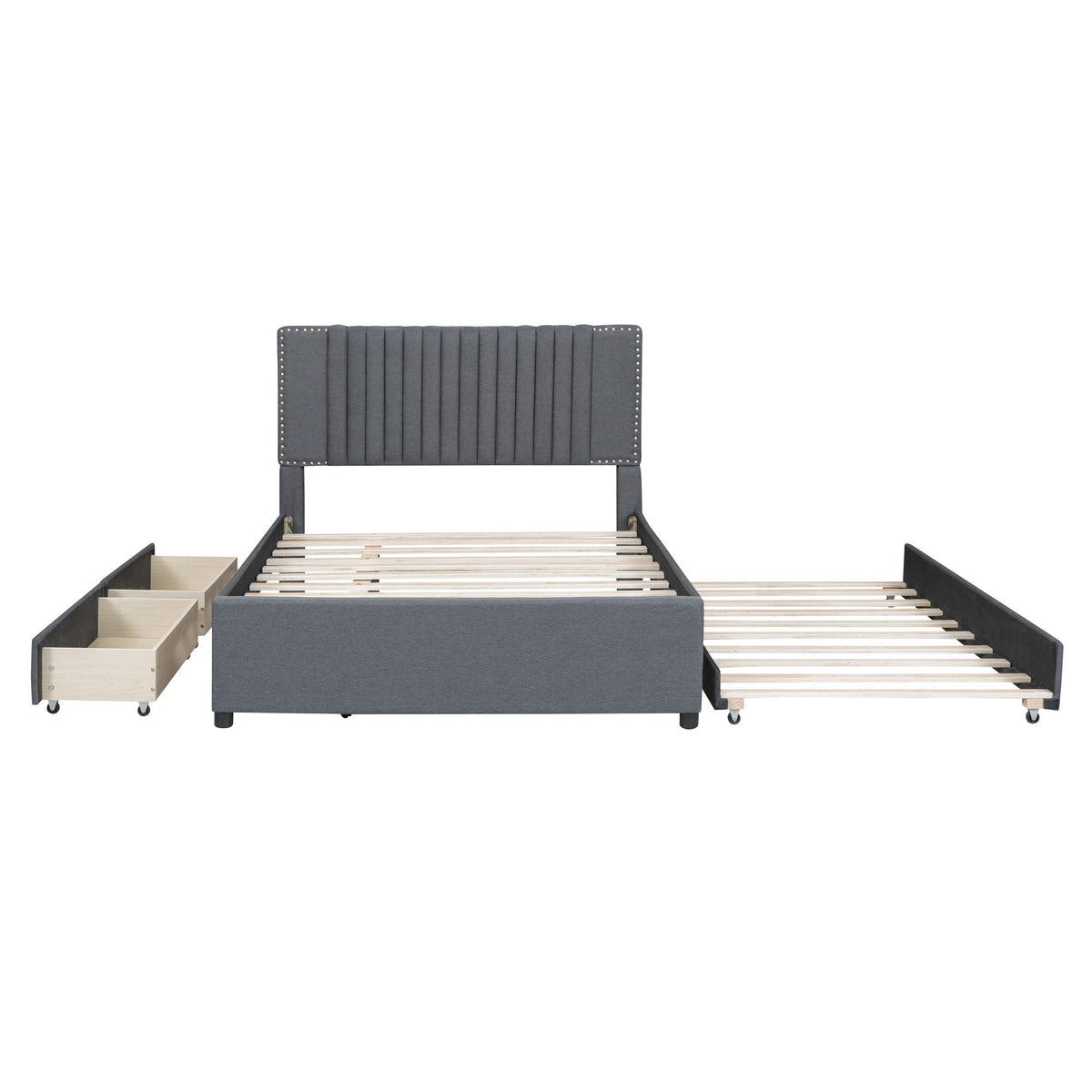 Upholstered Platform Bed With Drawers, Classic Headboard Design