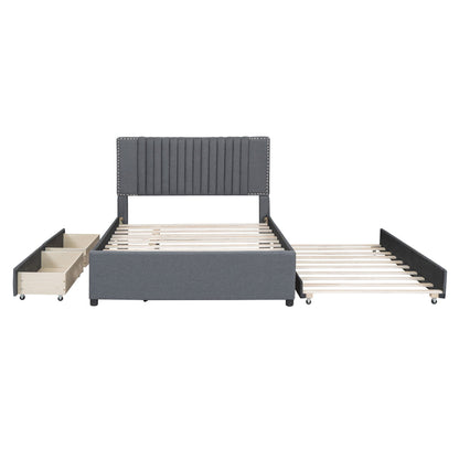 Upholstered Platform Bed With Drawers, Classic Headboard Design