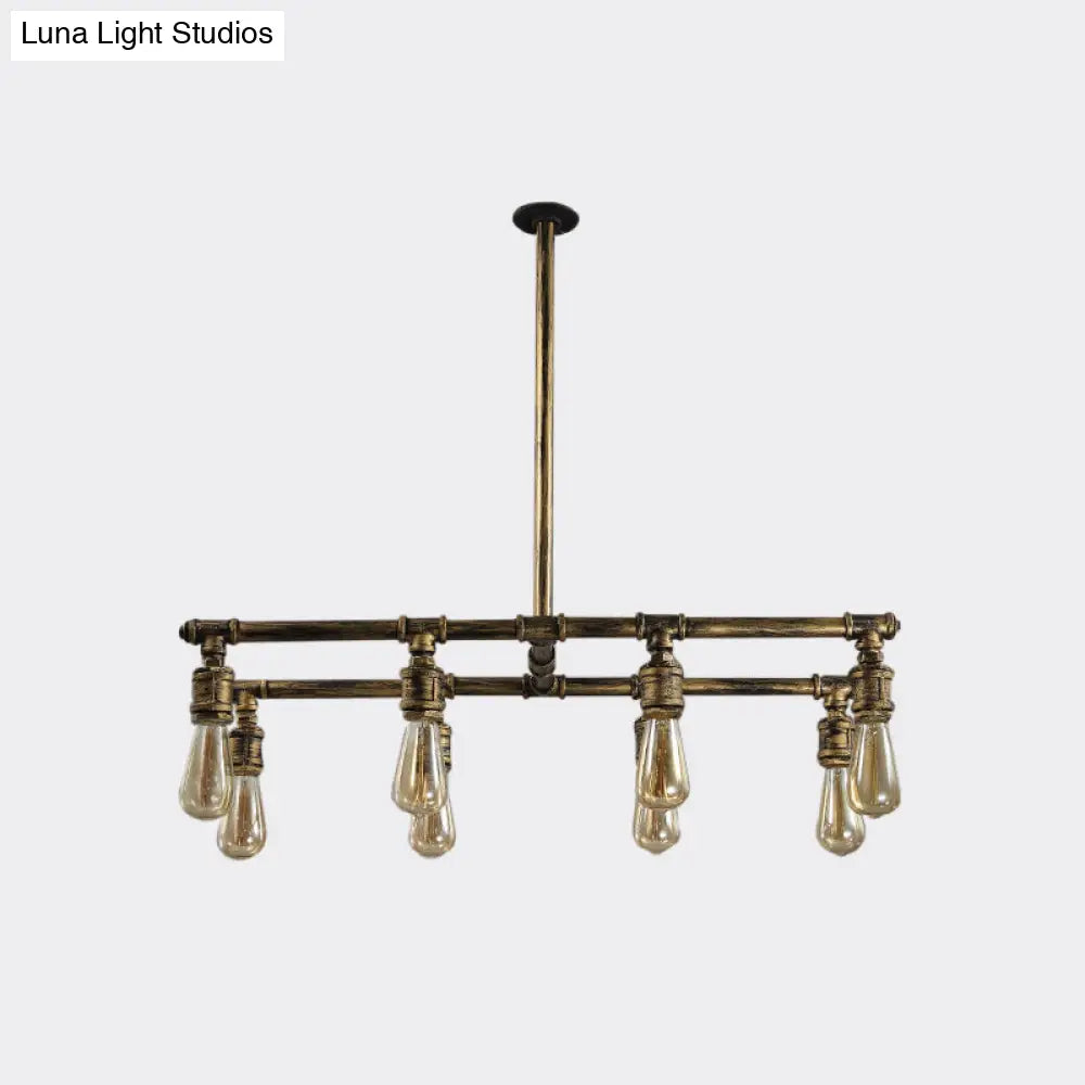 DecorBites™ 8-Light Bronze Island Lamp with Metallic Exposed Bulbs - Bedroom Hanging Light