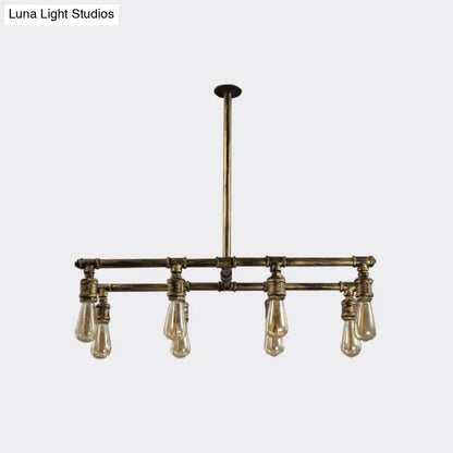 DecorBites™ 8-Light Bronze Island Lamp with Metallic Exposed Bulbs - Bedroom Hanging Light