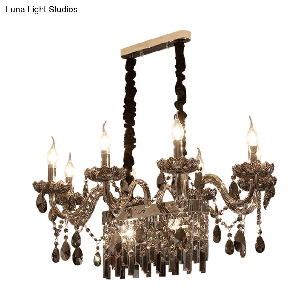 DecorBites™ 8-Light Island Pendant - Traditional Candelabra Style - Smoke Gray Crystal Suspension Lighting with Glass Lamp Saucer