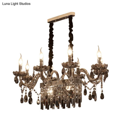 DecorBites™ 8-Light Island Pendant - Traditional Candelabra Style - Smoke Gray Crystal Suspension Lighting with Glass Lamp Saucer