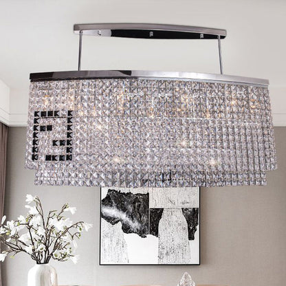 DecorBites™ Modern 6-Light Island Ceiling Lamp with Faceted Crystal Shade in Chrome for Dining Rooms