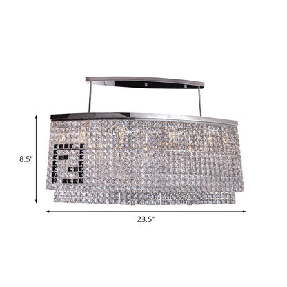 DecorBites™ Modern 6-Light Island Ceiling Lamp with Faceted Crystal Shade in Chrome for Dining Rooms