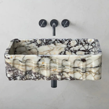 Calacatta Viola Wall Mount Bathroom Vanity Marble Sink White Gray Fluted Design 19x31 Inches