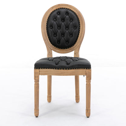 French Style Solid Wood Frame Antique Painting, Hand-Pulled Buckle Decoration Artificial Dining Chair With Nailhead Trim, Wood Legs