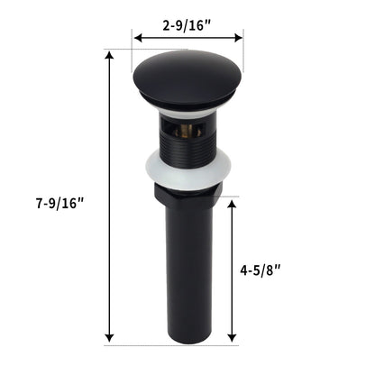 Matte Black Pop up Drain Stopper With Overflow