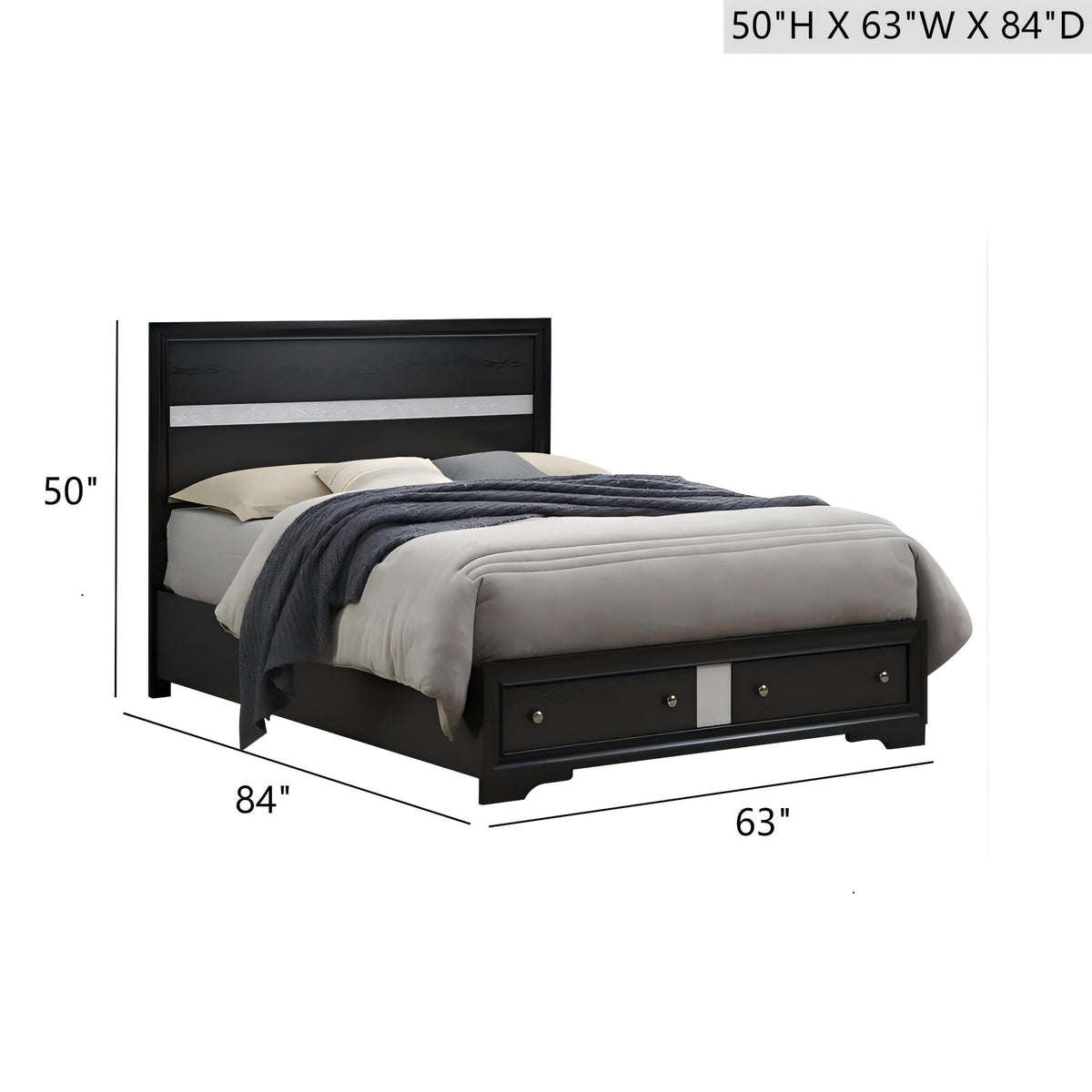Madrid - Queen Bed With Storage Drawers And Nickel Handles - Black