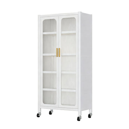 6 Tier Storage Cabinet With Transparent Door, Adjustable Shelves & Wheels
