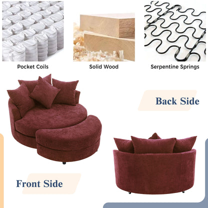 360° Swivel Accent Barrel Chair With Storage Ottoman & 4 Pillows, Modern Leisure Chair Round Accent For Living Room