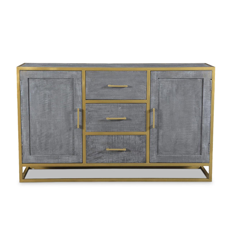 Raven Grey Mango Wood Dining Side board With Gold Iron, view 2