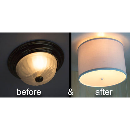 14"W Moderne Flush Mount Conversion Kit White Fabric Drum Lampshade