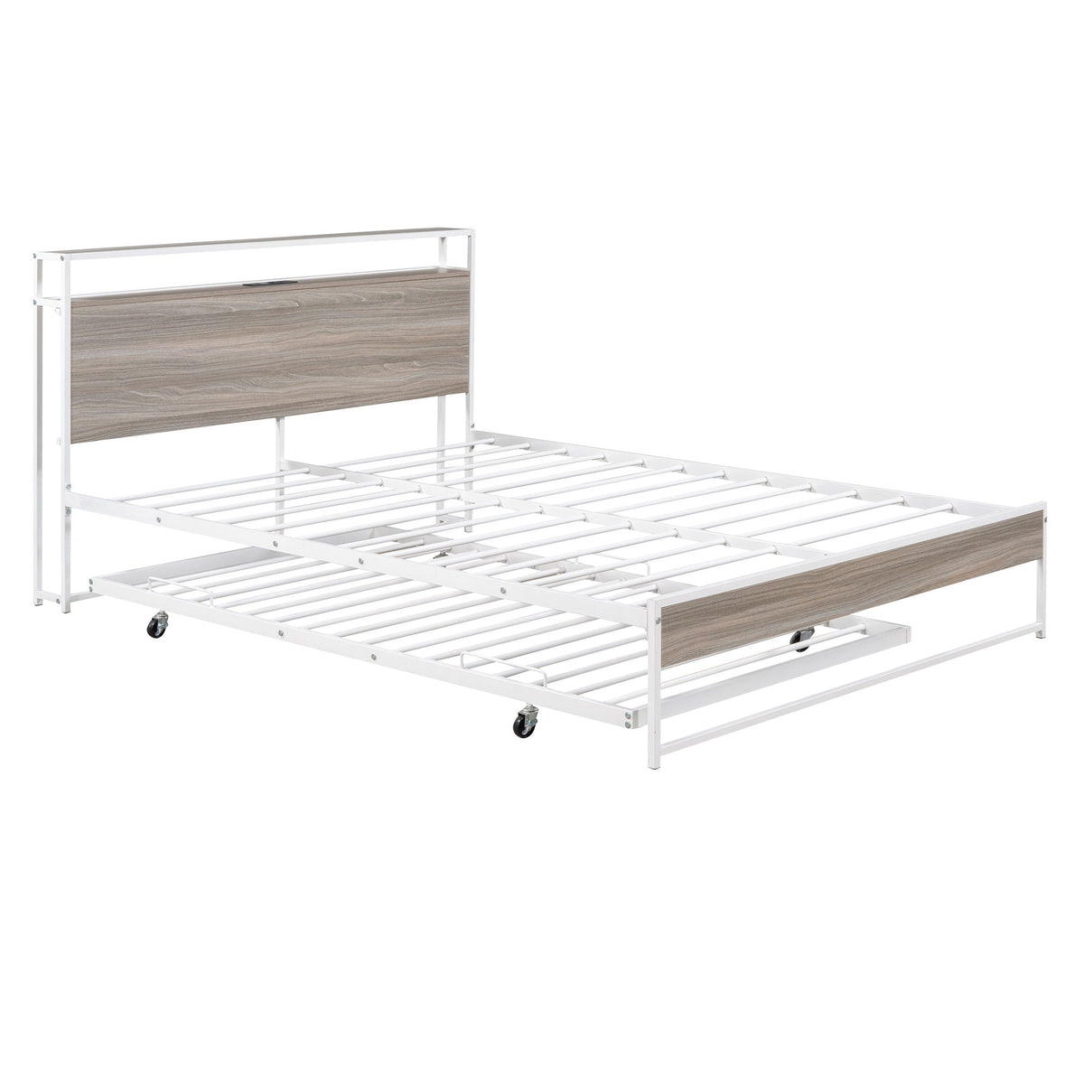 Platform Bed Frame With Trundle, USB Ports And Slat Support, No Box Spring Needed