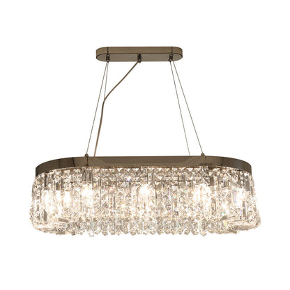 DecorBites™ Modern Chrome Oval Island Lamp with Crystal Accents - 10 Head Suspension Pendant Light for Dining Room