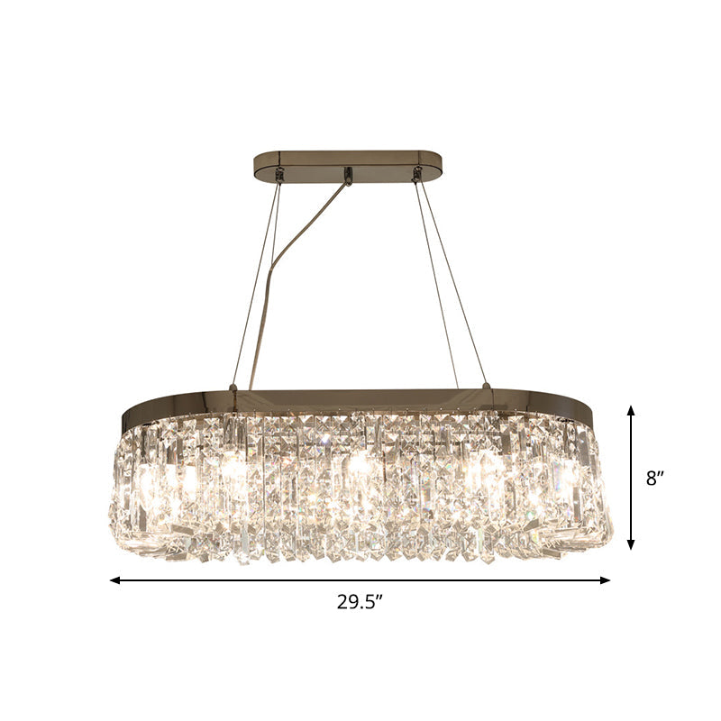 DecorBites™ Modern Chrome Oval Island Lamp with Crystal Accents - 10 Head Suspension Pendant Light for Dining Room
