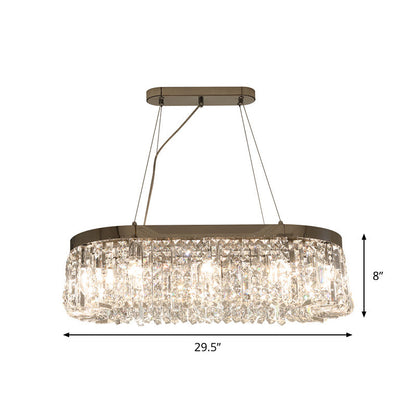 DecorBites™ Modern Chrome Oval Island Lamp with Crystal Accents - 10 Head Suspension Pendant Light for Dining Room