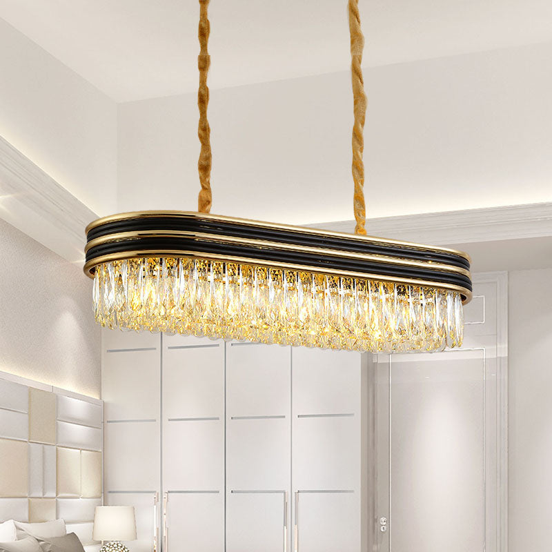 DecorBites™ 10-Light Crystal Pendant Island Ceiling Light in Black and Gold - Simplicity Oblong Design