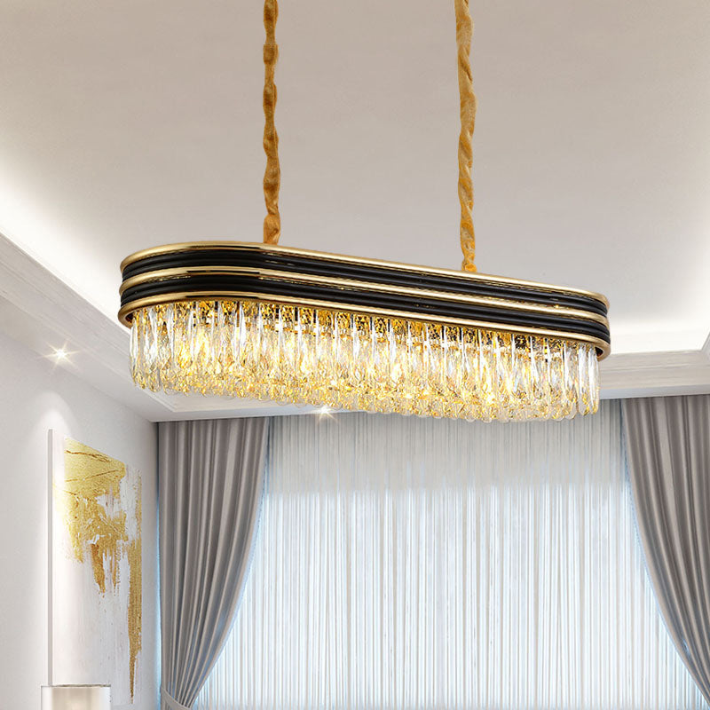 DecorBites™ 10-Light Crystal Pendant Island Ceiling Light in Black and Gold - Simplicity Oblong Design
