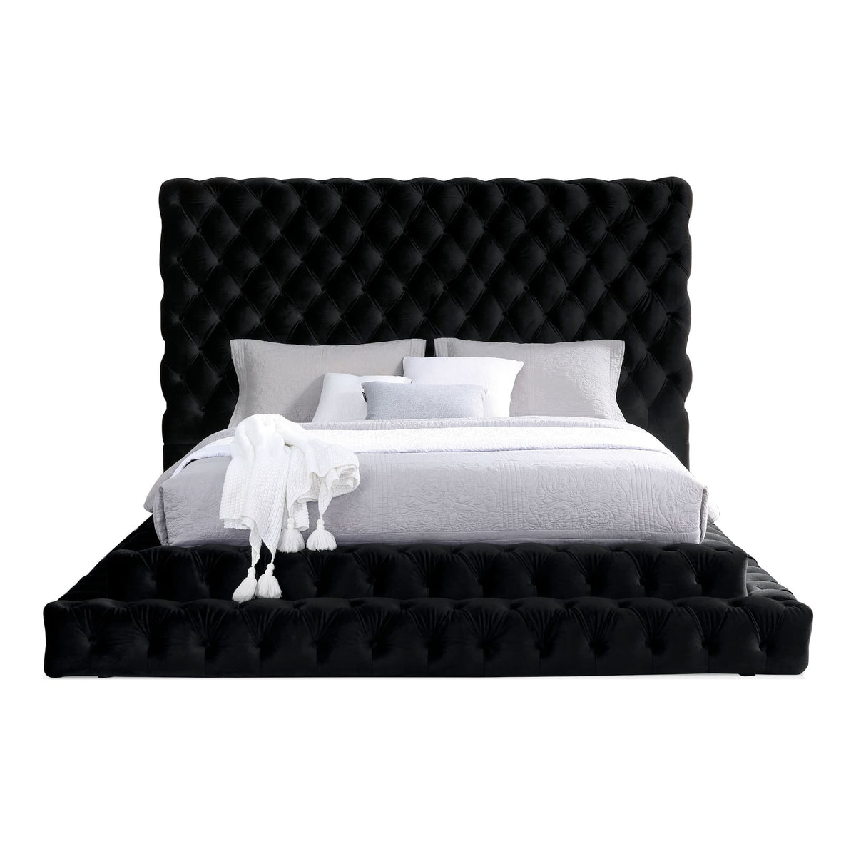 Tufted Oversized Headboard Platform Bed With Fully Upholstered Frame