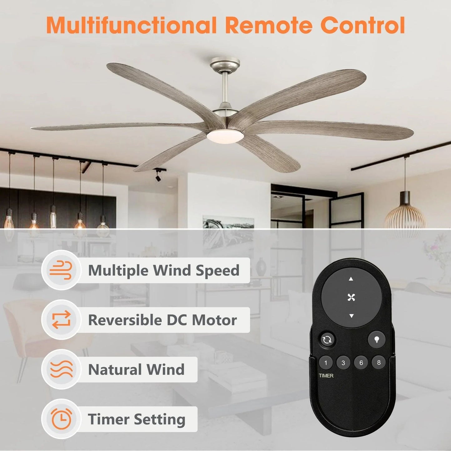 72" Jaydn Farmhouse Satin Nickel DC Motor Downrod Mount Reversible Ceiling Fan with Lighting and Remote Control