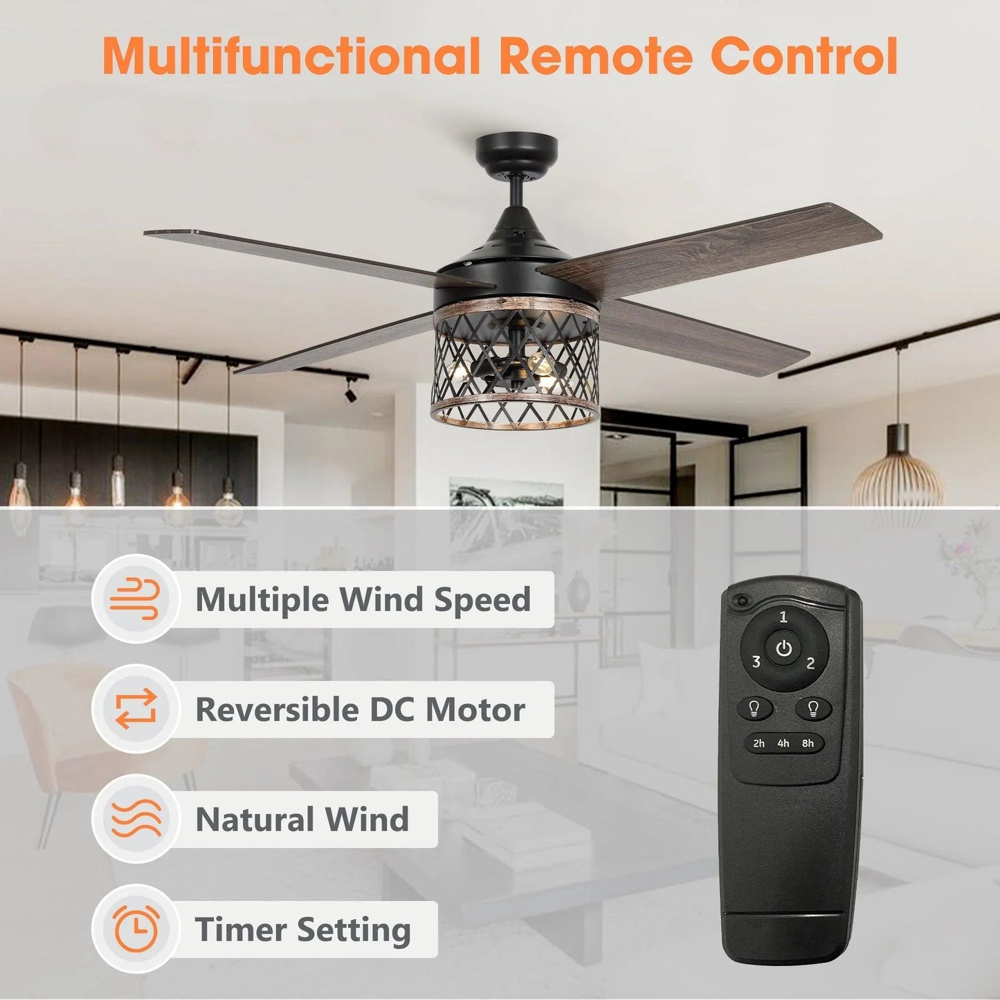 52" Mirelle Indoor Black Downrod Mounting Ceiling Fan with Light Kit and Remote