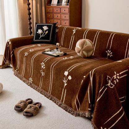 Chenille Jacquard Sofa Throw Cover with Tassel Soft Thick Couch Protector Blanket