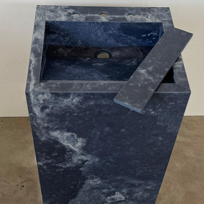 Custom Handcrafted Pedestal Porcelain Sink, Freestanding Blue Porcelain Integrated Sink, Bathroom Sink, Powder Room Sink, Marble Look Sink (ES-170)