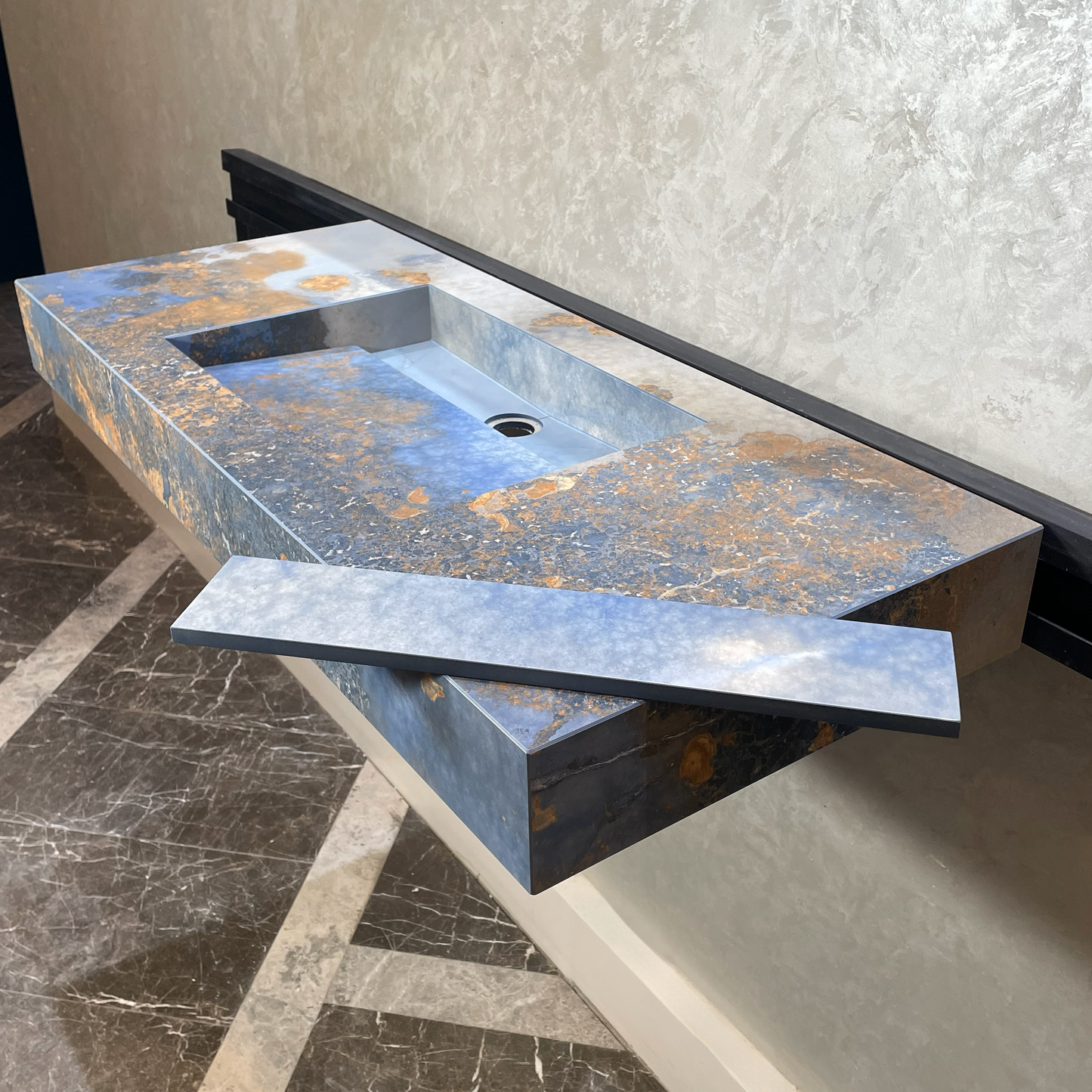 Handmade Thunderstorm Porcelain Sink: Marble Look, Custom Bathroom Vanity (ES-39)