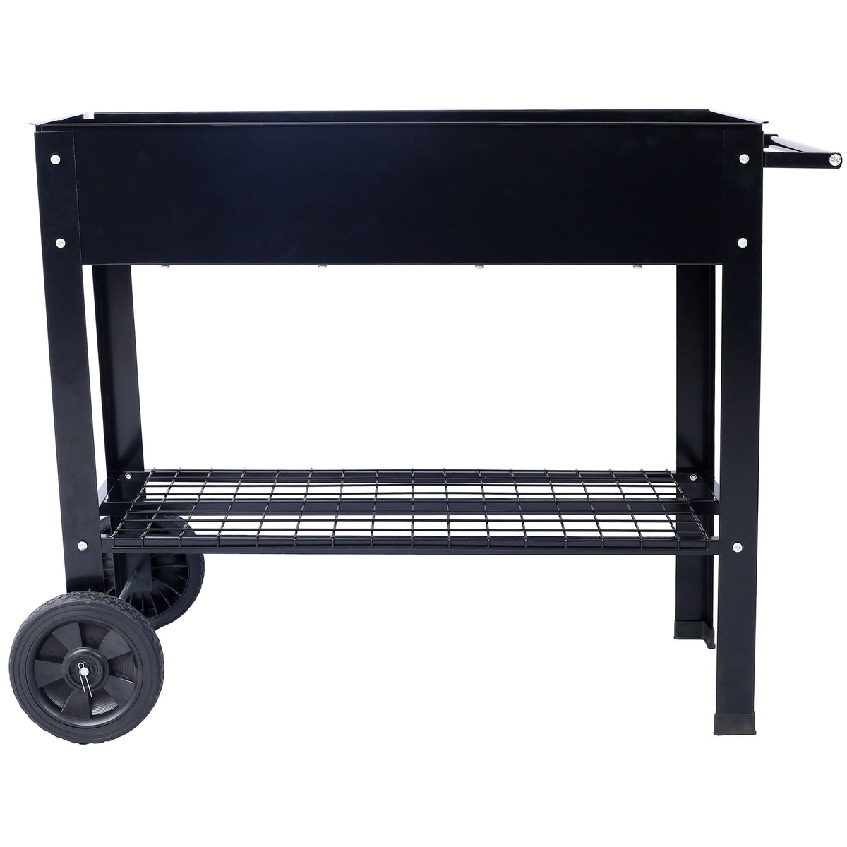 Elevated Mobile Raised Ergonomic Metal Planter Garden Bed With Wheels Powder Coated Steel - Black