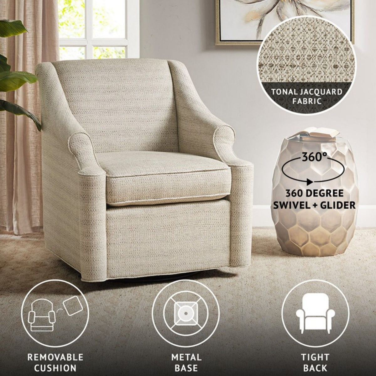 Justin - Swivel Glider Chair With 360 Degree Rotation - Tan