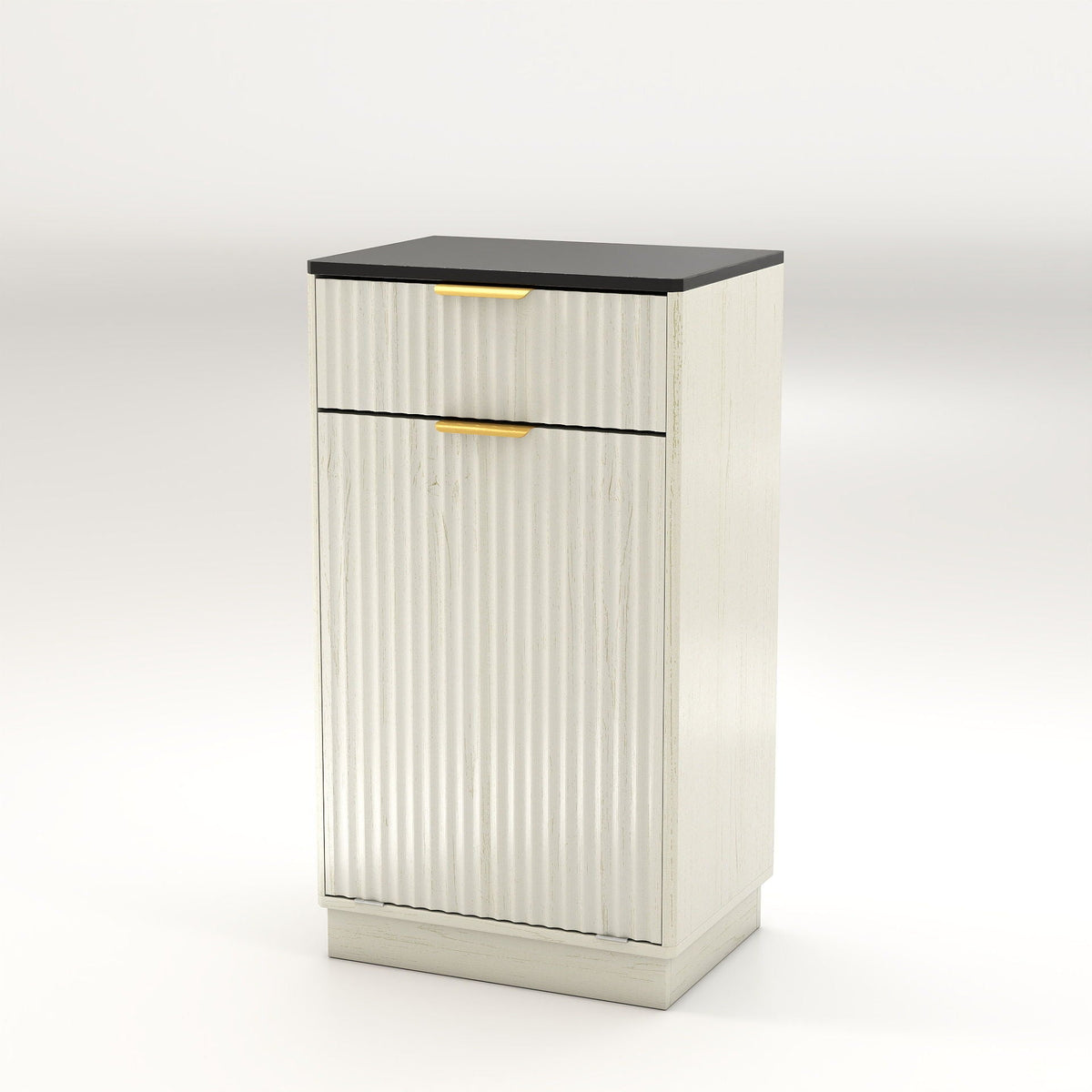 Tilt Out Trash Can Cabinet With Wave Textured Drawer & Pull Out Bin