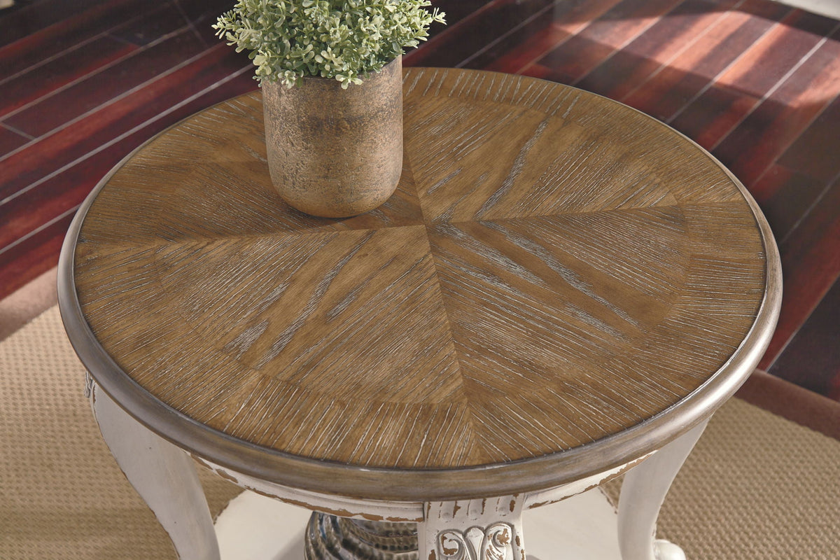 Realyn - Round End Table - White / Brown