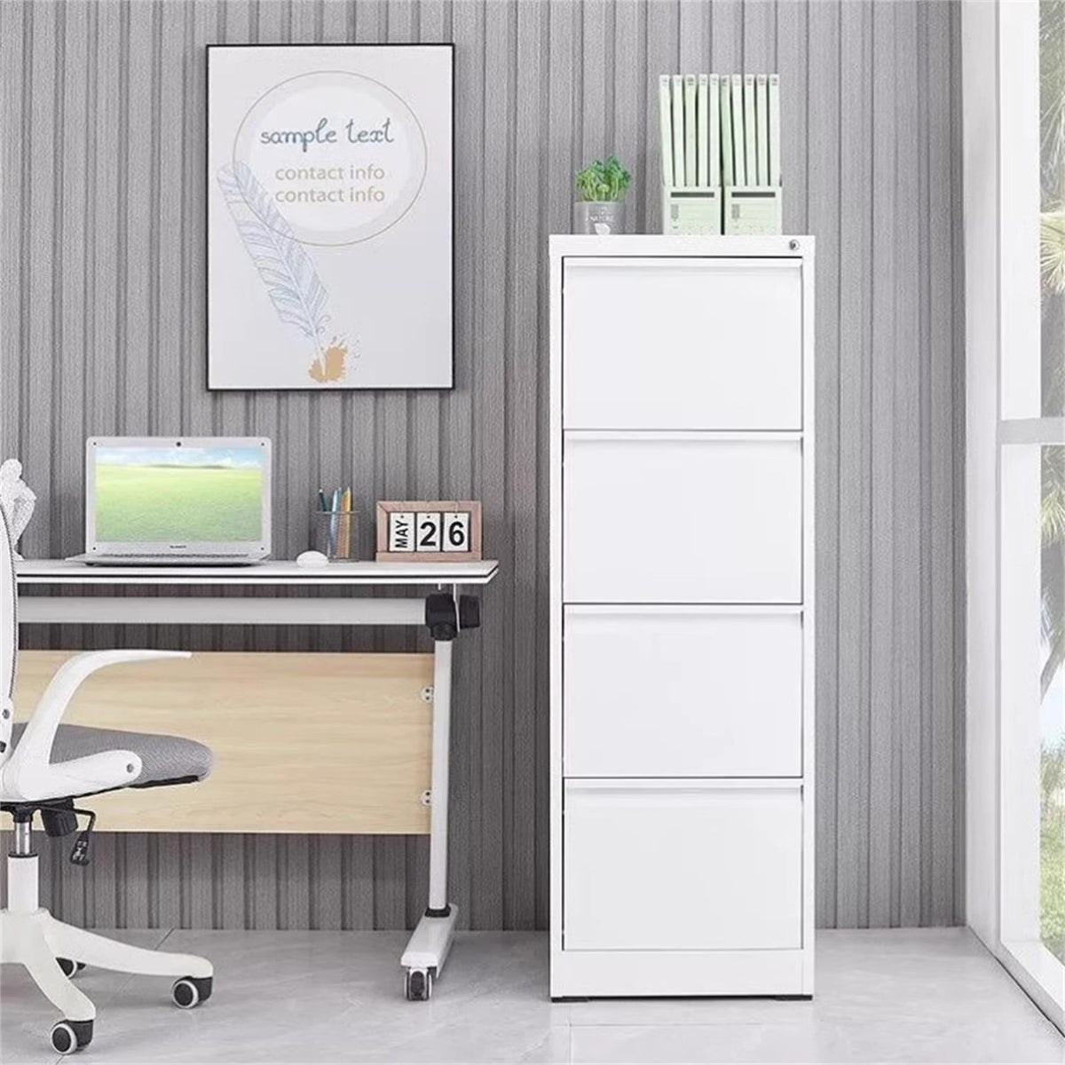 Durable Metal 3 Drawer File Cabinet With Lock For Office Storage
