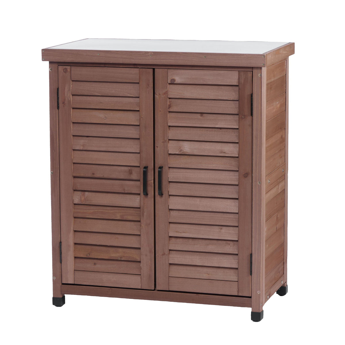Potting Bench With Storage Cabinet And Metal Table Top For Outdoor