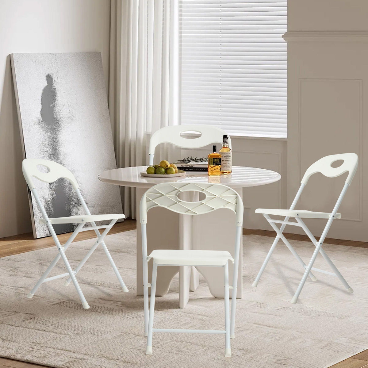 Folding Chairs, Stackable & Waterproof (Set of 4) - White