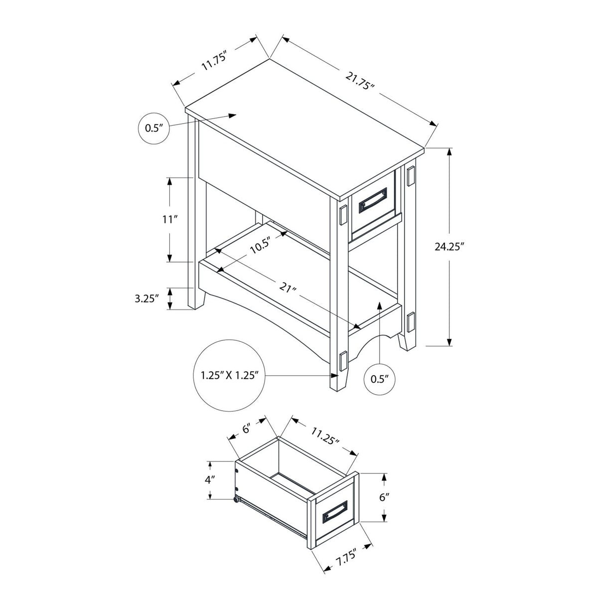 Accent End Table, 2 Tier, Narrow, Storage Drawer, Transitional - Walnut