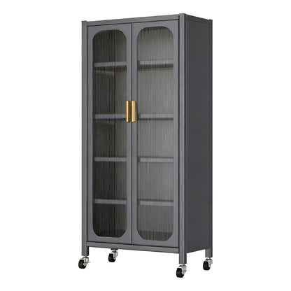 6 Tier Storage Cabinet With Transparent Door, Adjustable Shelves & Wheels
