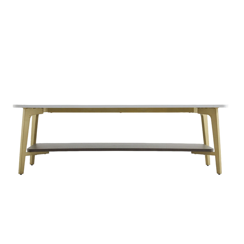 Coffee Table Rectangular Center Table For Living Room Open Space Side Table With Metal Frame - Golden / White
