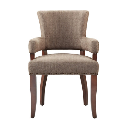 Elegant Arm Dining Chair With Brass Nail Head Detailing