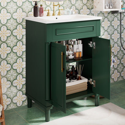 Bathroom Vanity With Integrated Sink, 2 Door Cabinet, Single Sink For Small To Medium Bathrooms