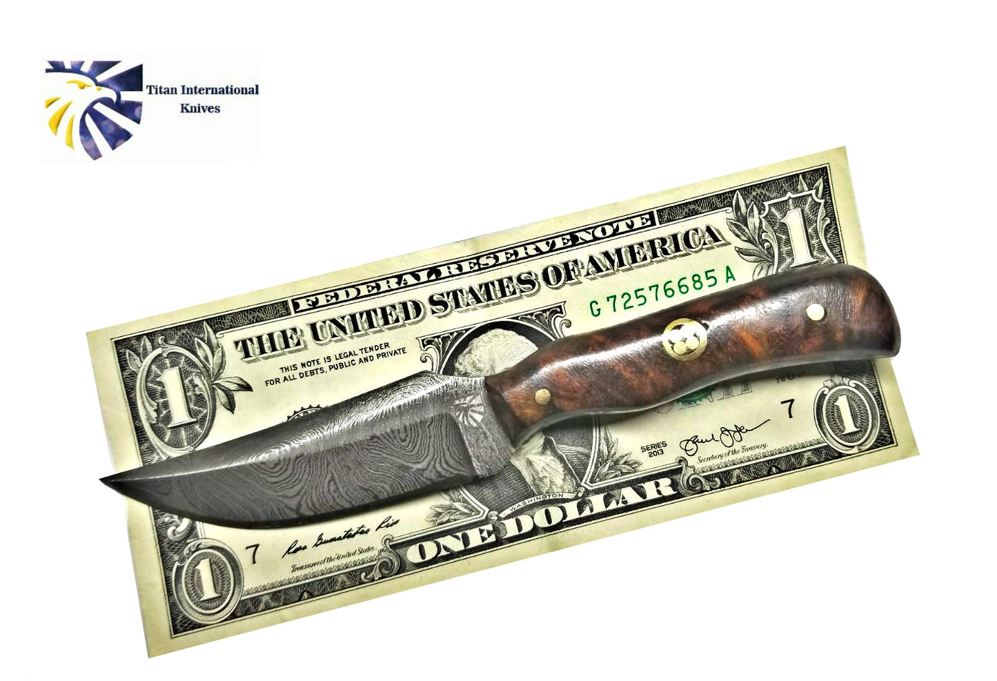 Damascus Steel Skinner Knife, Rosewood Grip BY TITAN TD-178