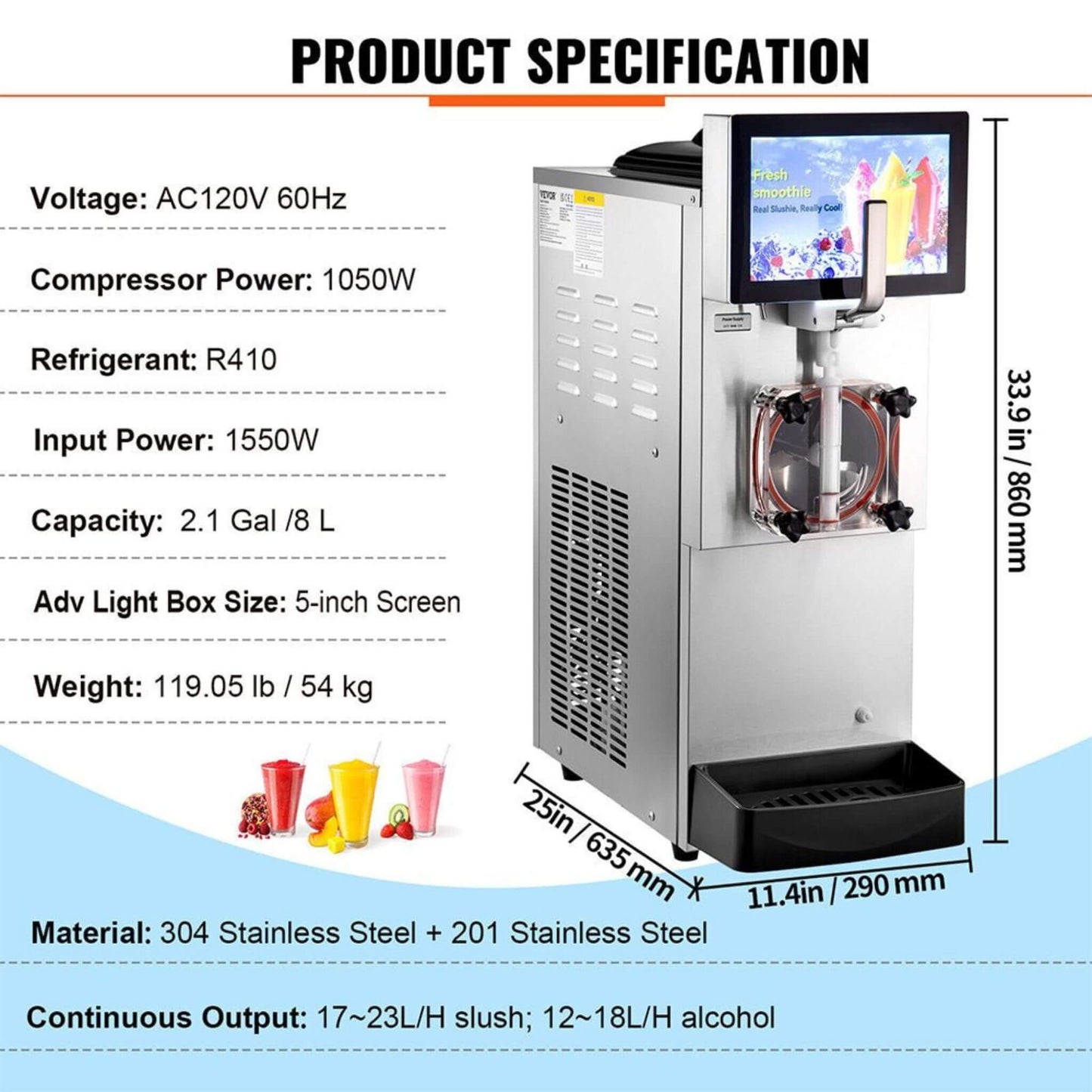 8L Commercial Single Frozen Margarita Ice Slushy Drink Maker Machine, 1050W (SAK94026)