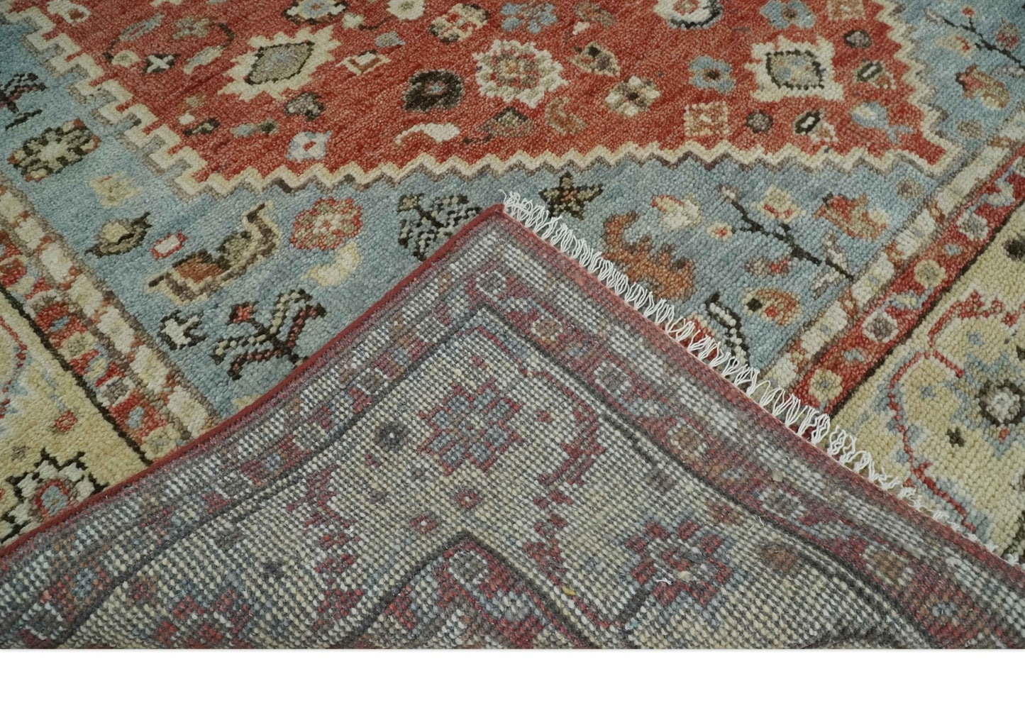 8x10 Antique look Traditional Floral Gray, Rust and Beige Hand knotted wool Area Rug