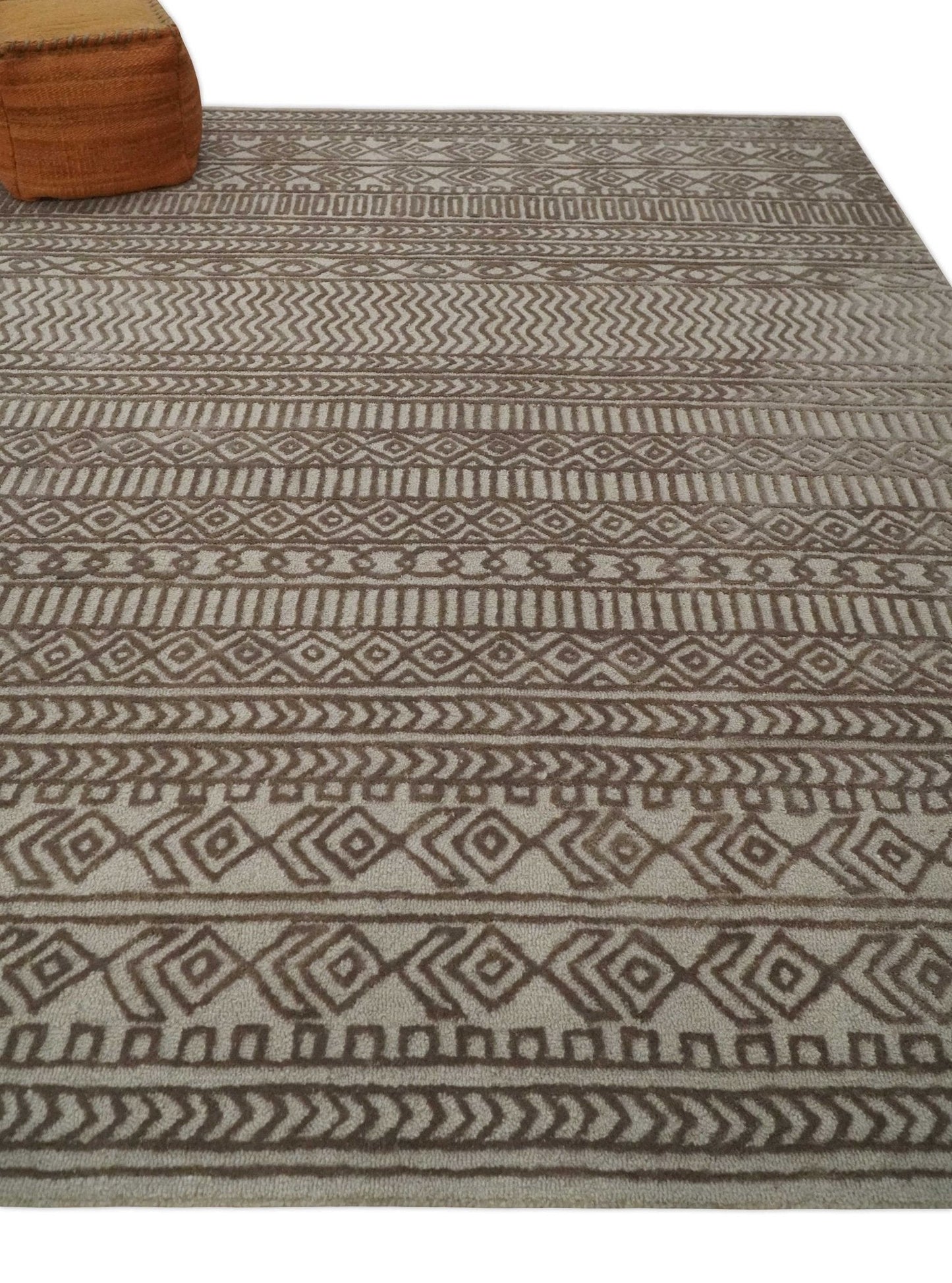 8x10 Hand Tufted Ivory and Bronze Stripes Pattern Rug Multi Size Living Room and Bedroom Rug | TRD6530810S