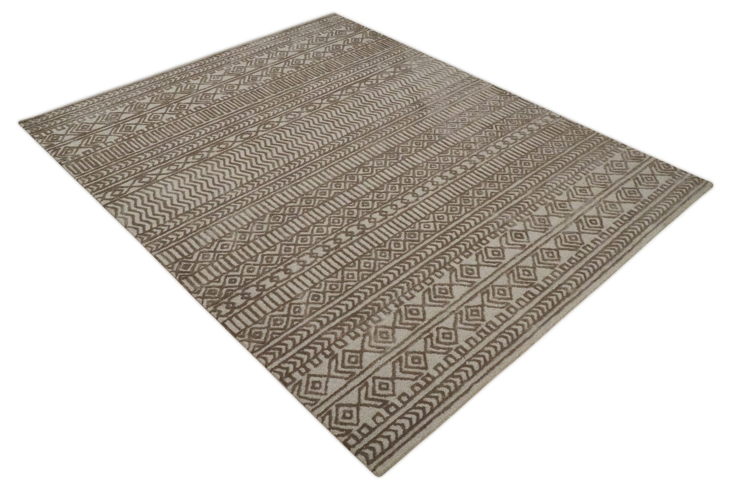 8x10 Hand Tufted Ivory and Bronze Stripes Pattern Rug Multi Size Living Room and Bedroom Rug | TRD6530810S