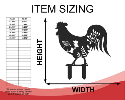 Metal Chicken Garden Stakes | 4 Piece Set | Outdoor | Up to 30" | Over 20 Color Options