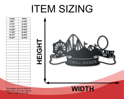Custom Metal Amusement Park Wall Art | Indoor Outdoor | Up to 46" | Over 20 Color Options