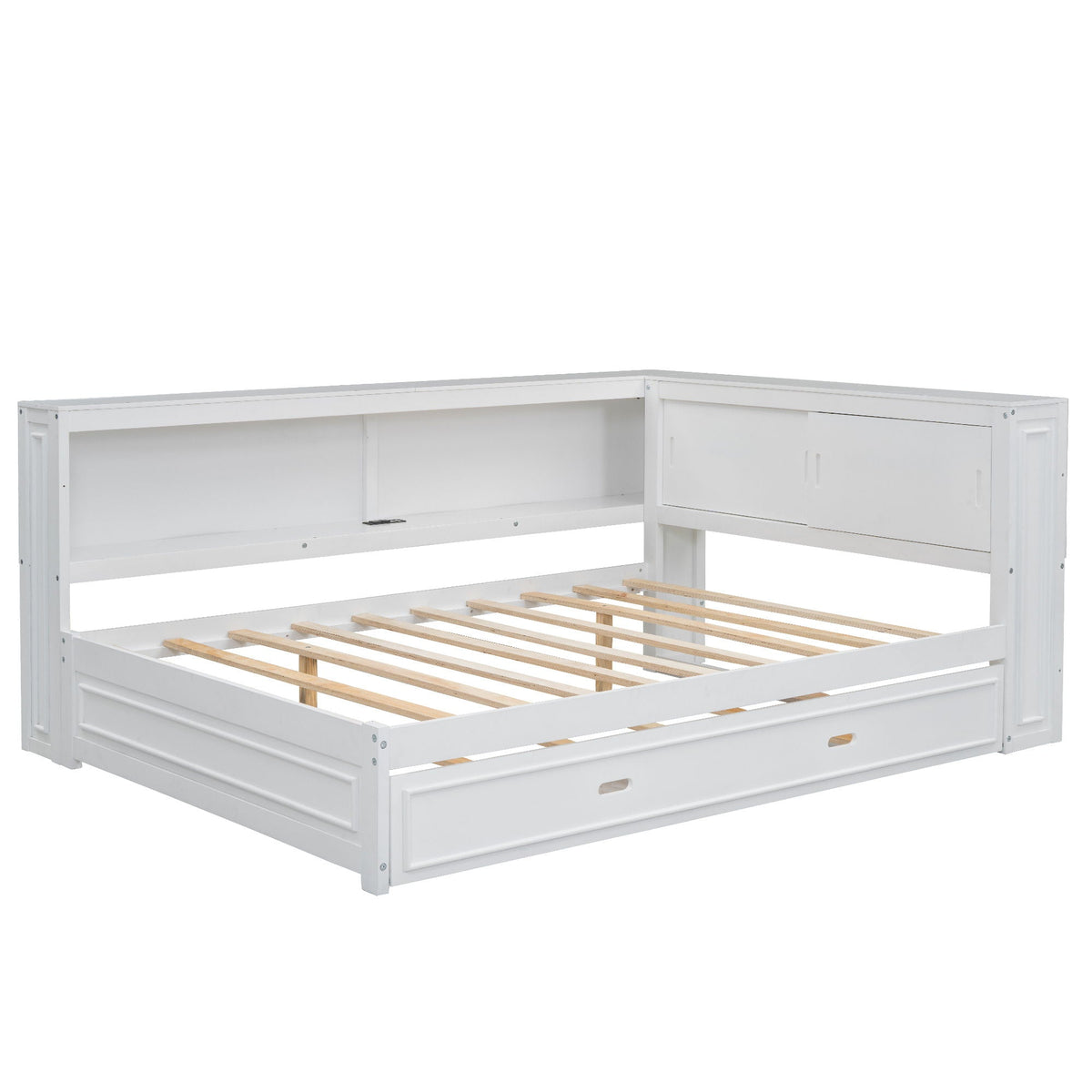 Daybed With Storage Shelves, LED, USB, And Trundle