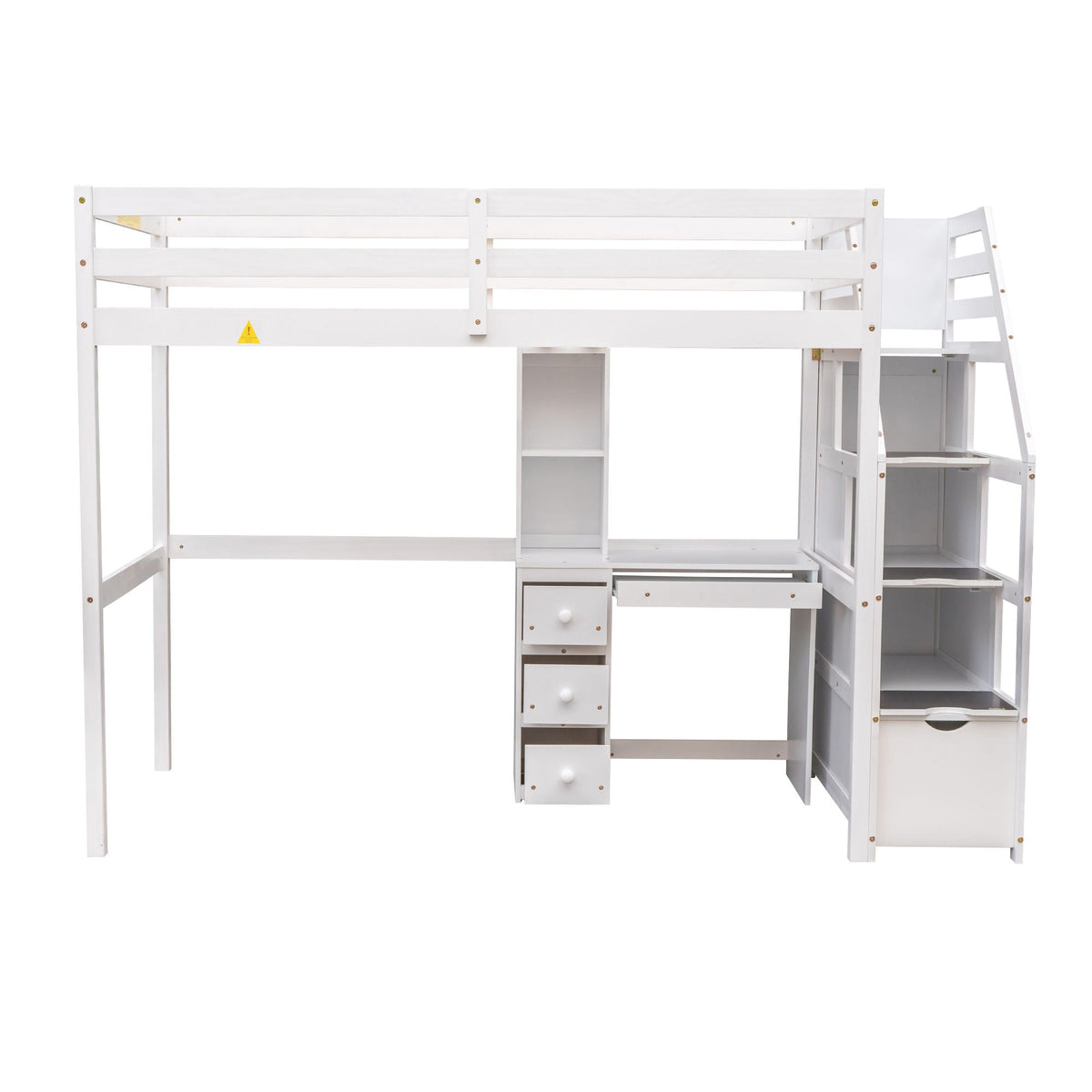 Loft Bed With Stand Alone Bed, Storage Staircase, Desk, Shelves, And Drawers
